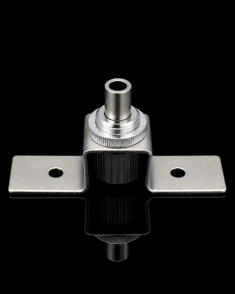 Repaired metal fixing base with mounting holes and threaded rod connection