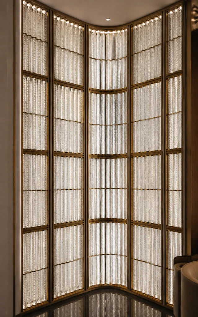 Crystal Tubes & Bars used in a custom interior crystal screen application
