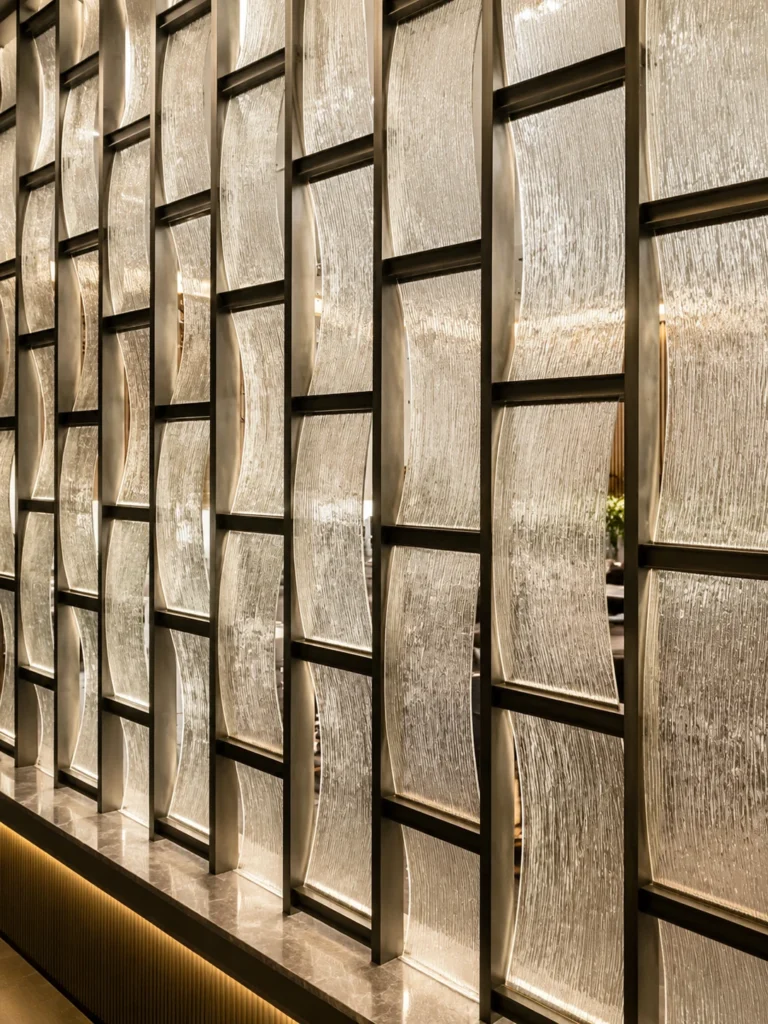 Curved Crystal Tiles used in a custom interior crystal screen application