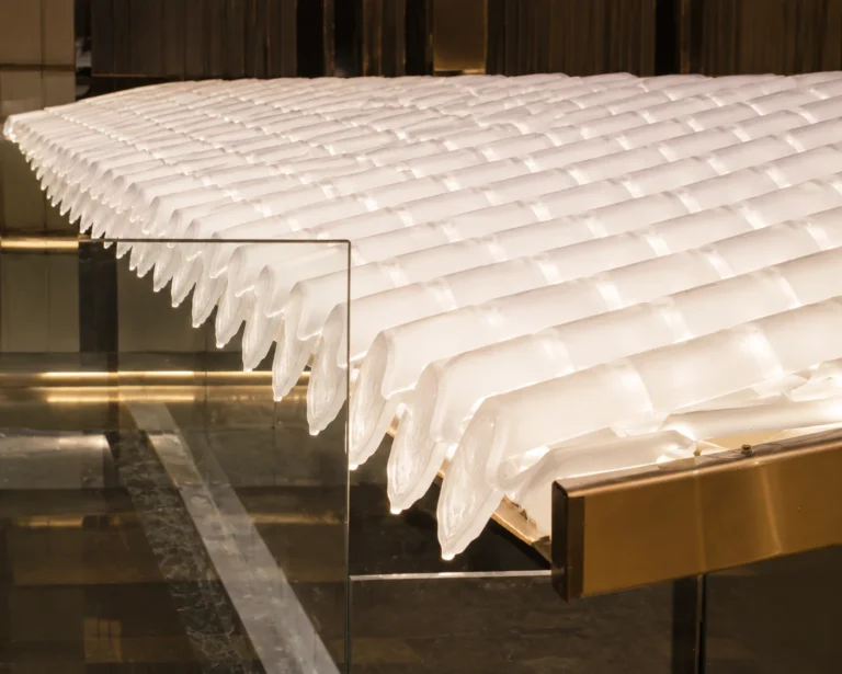 Curved Crystal Tiles used in a custom interior crystal screen application