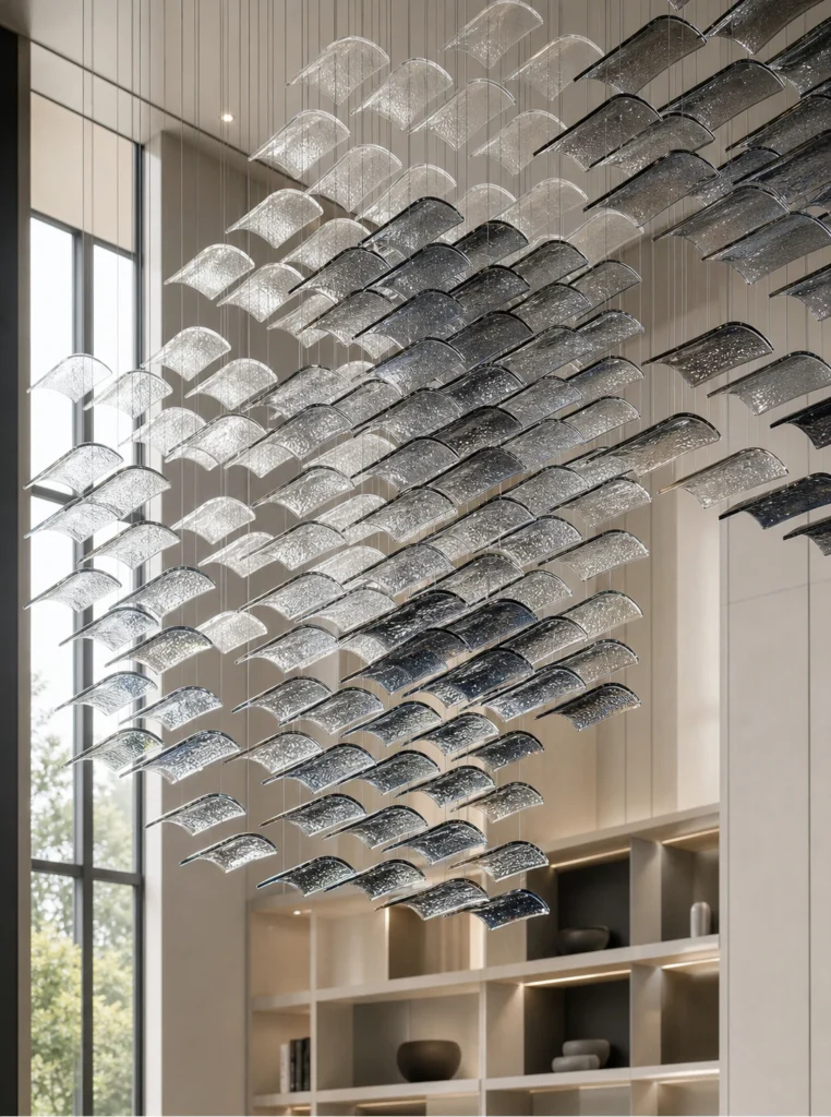 Curved Crystal Tiles used in a custom interior crystal screen application