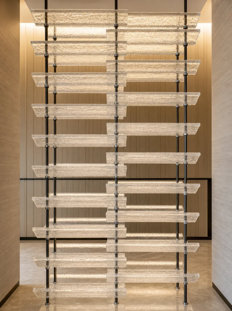 Curved Crystal Tiles used in a custom interior crystal screen application