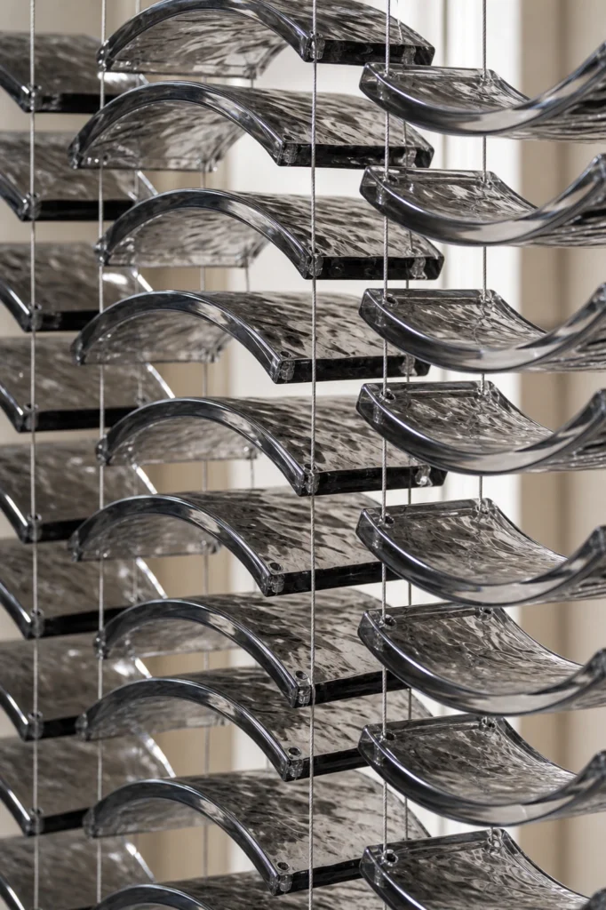 Curved Crystal Tiles used in a custom interior crystal screen application