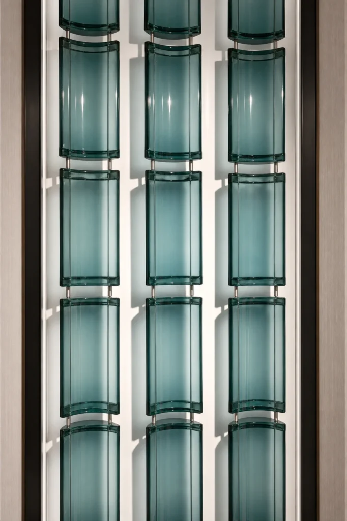 Curved Crystal Tiles used in a custom interior crystal screen application