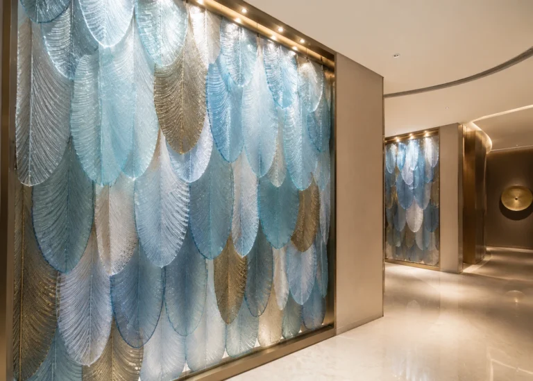 Feather & Leaf Crystal Panels used in a custom interior crystal screen application