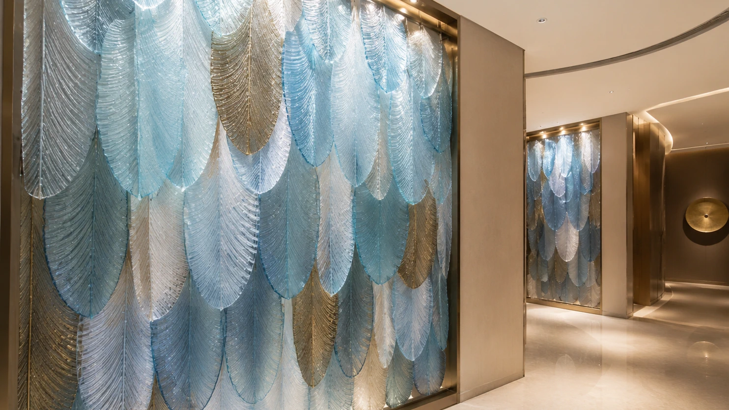 Feather & Leaf Crystal Panels used in a custom interior crystal screen application