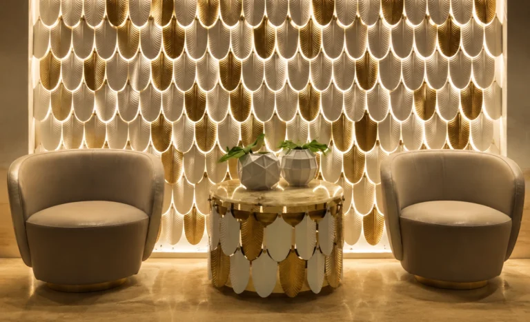 Feather & Leaf Crystal Panels used in a custom interior crystal screen application