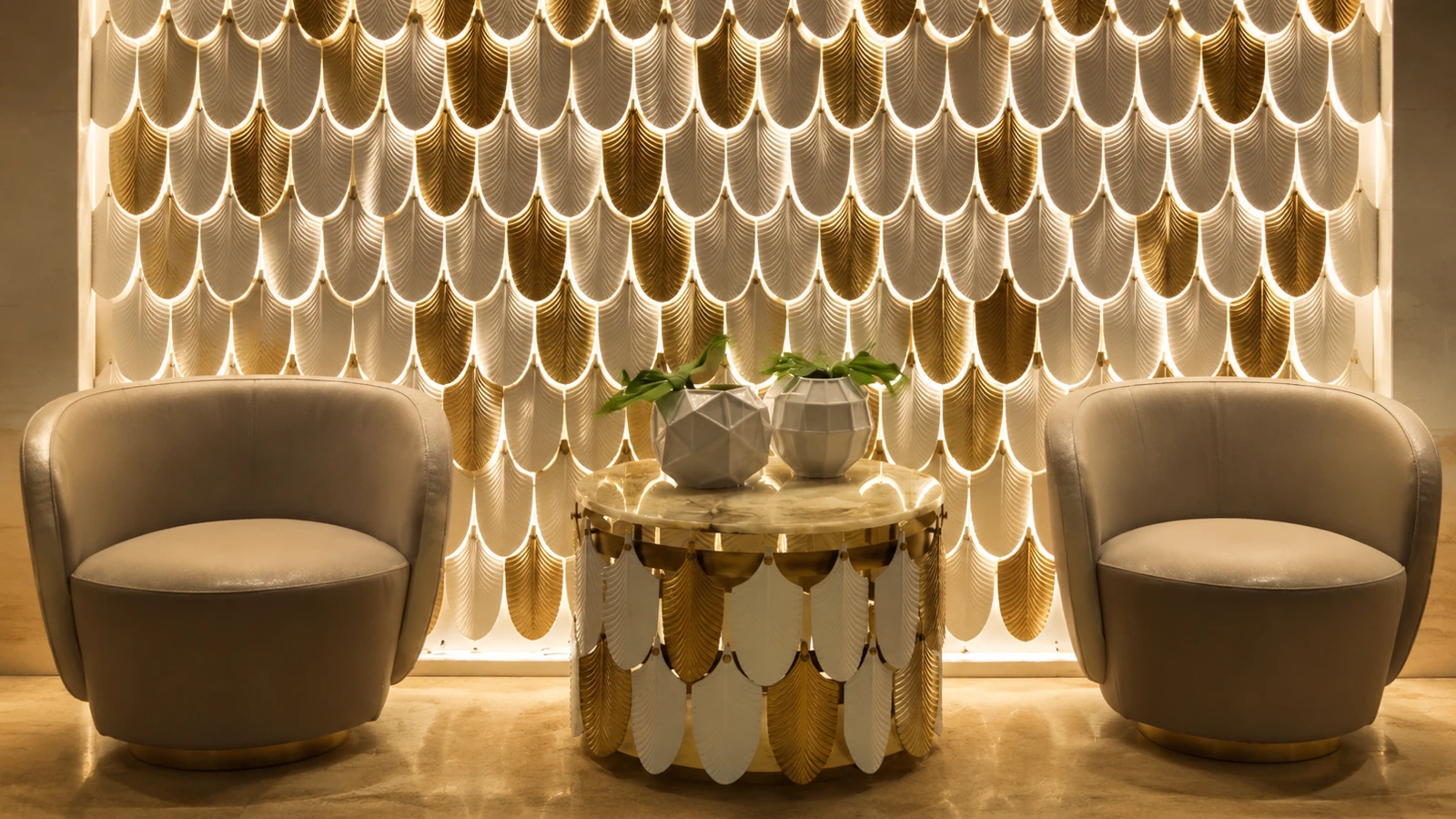 Feather & Leaf Crystal Panels used in a custom interior crystal screen application