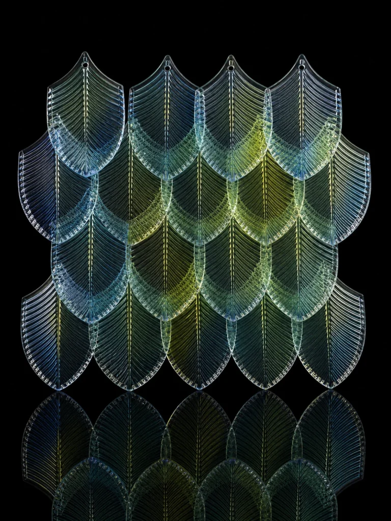 Feather & Leaf Crystal Panels used in a custom interior crystal screen application
