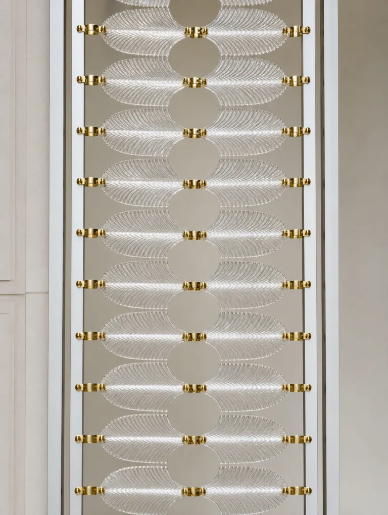 Feather & Leaf Crystal Panels used in a custom interior crystal screen application