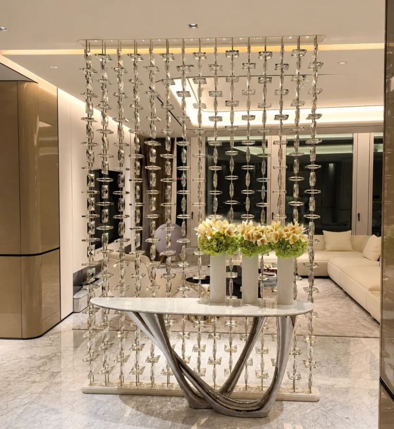 Rectangular Crystal Hanging Panels used in a custom interior crystal screen application