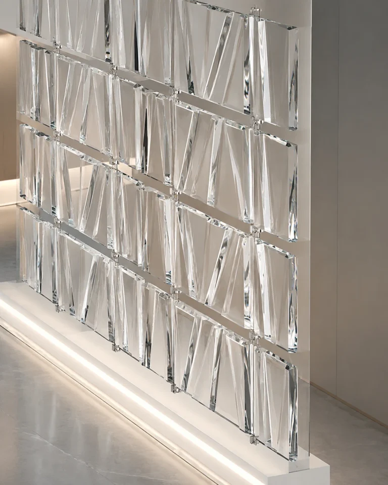 Rectangular Crystal Hanging Panels used in a custom interior crystal screen application