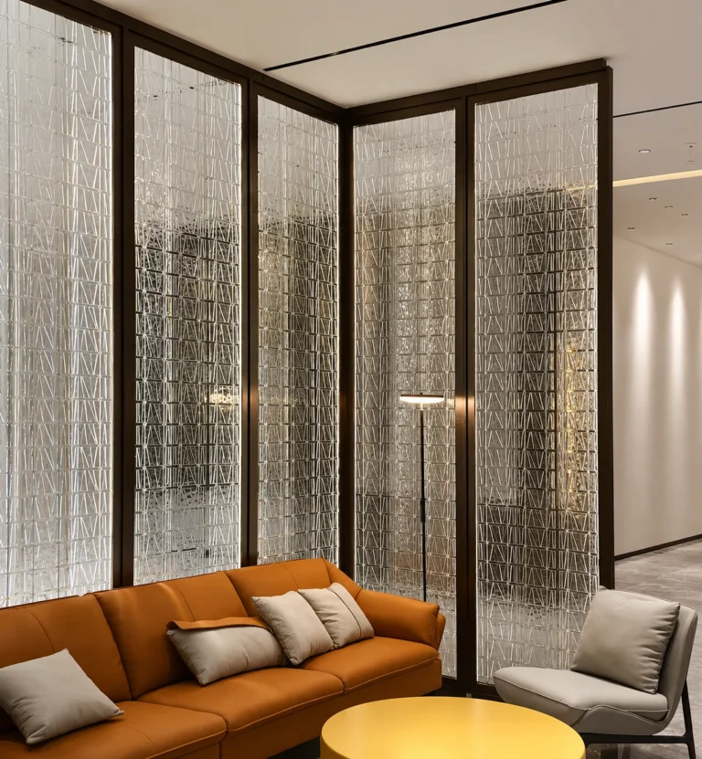 Rectangular Crystal Hanging Panels used in a custom interior crystal screen application