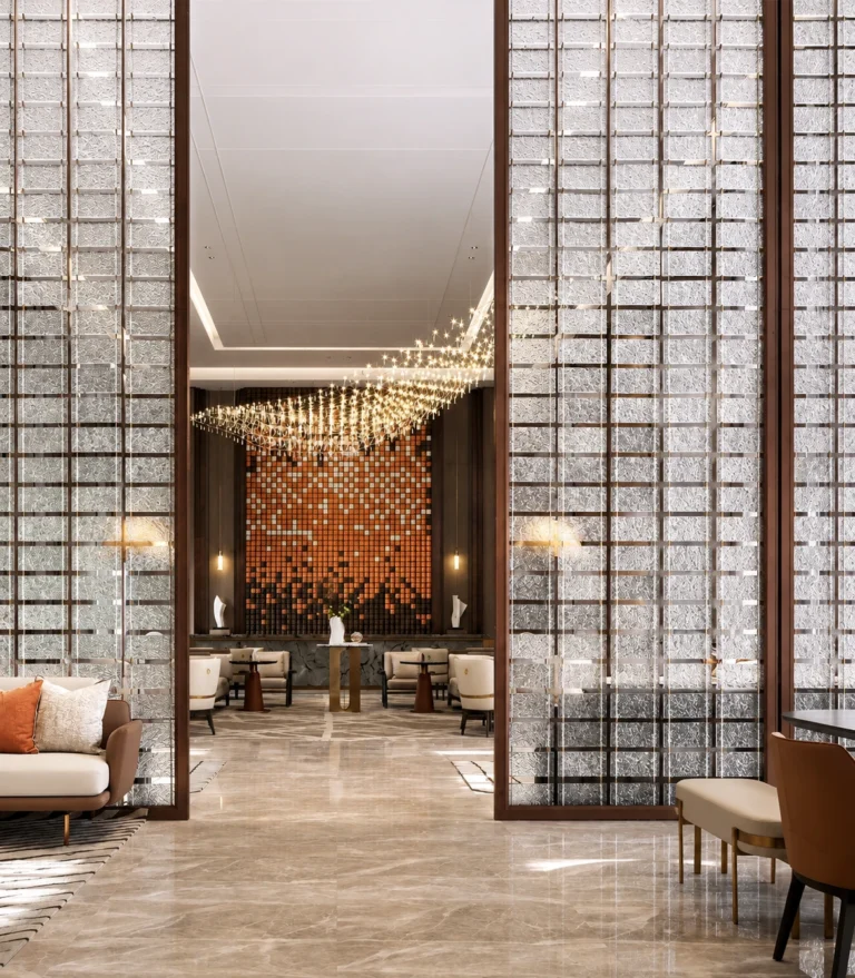 Rectangular Crystal Hanging Panels used in a custom interior crystal screen application