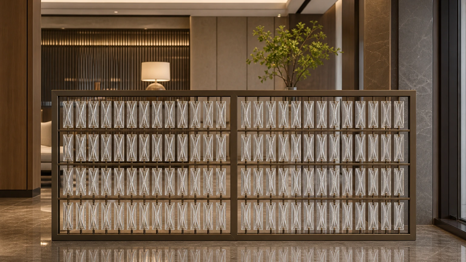 Rectangular Crystal Hanging Panels used in a custom interior crystal screen application