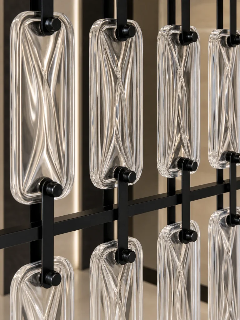 Rectangular Crystal Hanging Panels used in a custom interior crystal screen application