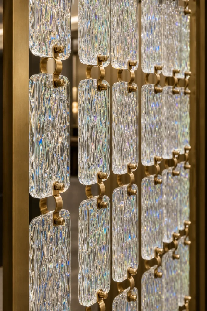 Rectangular Crystal Hanging Panels used in a custom interior crystal screen application