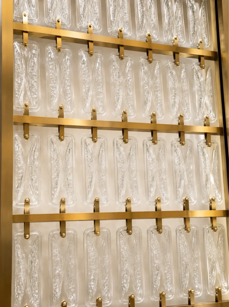 Rectangular Crystal Hanging Panels used in a custom interior crystal screen application
