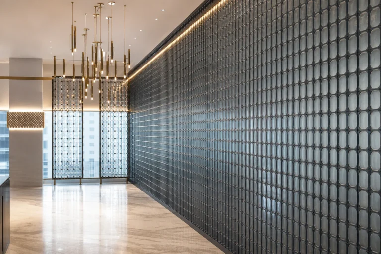 Rectangular Fiber Optic Texture Crystal Panel used in a custom interior crystal screen application