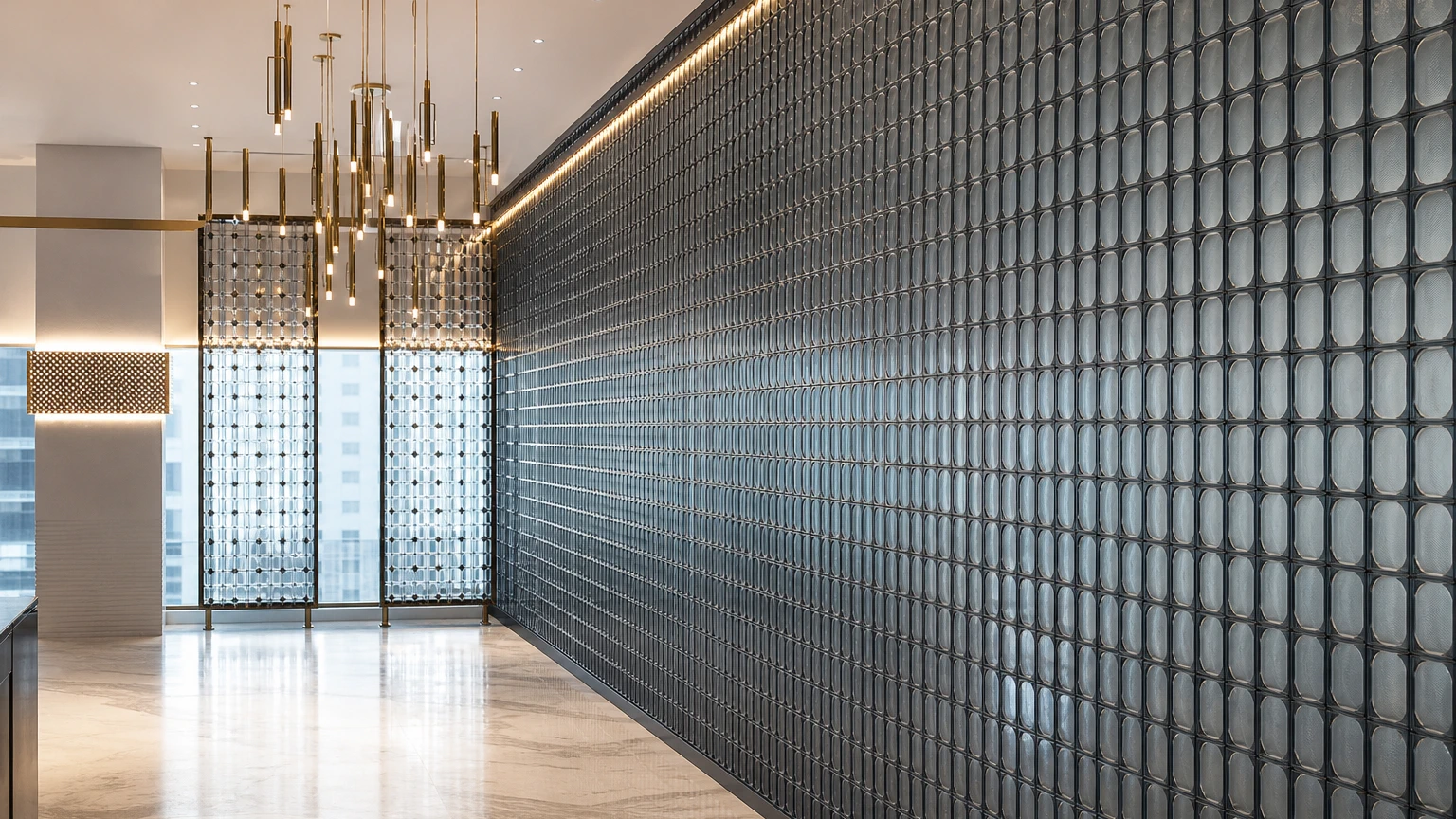 Rectangular Fiber Optic Texture Crystal Panel used in a custom interior crystal screen application