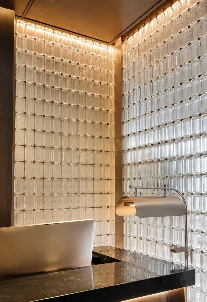 Rectangular Fiber Optic Texture Crystal Panel used in a custom interior crystal screen application