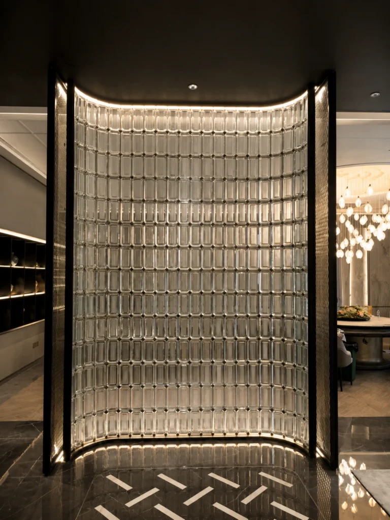 Rectangular Fiber Optic Texture Crystal Panel used in a custom interior crystal screen application