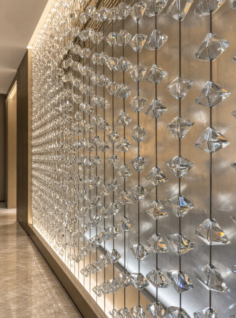 Shaped Crystal Modules used in a custom interior crystal screen application