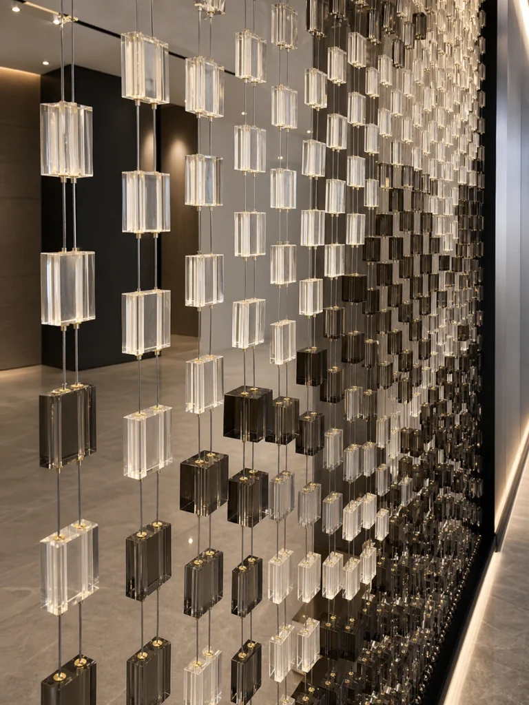 Shaped Crystal Modules used in a custom interior crystal screen application