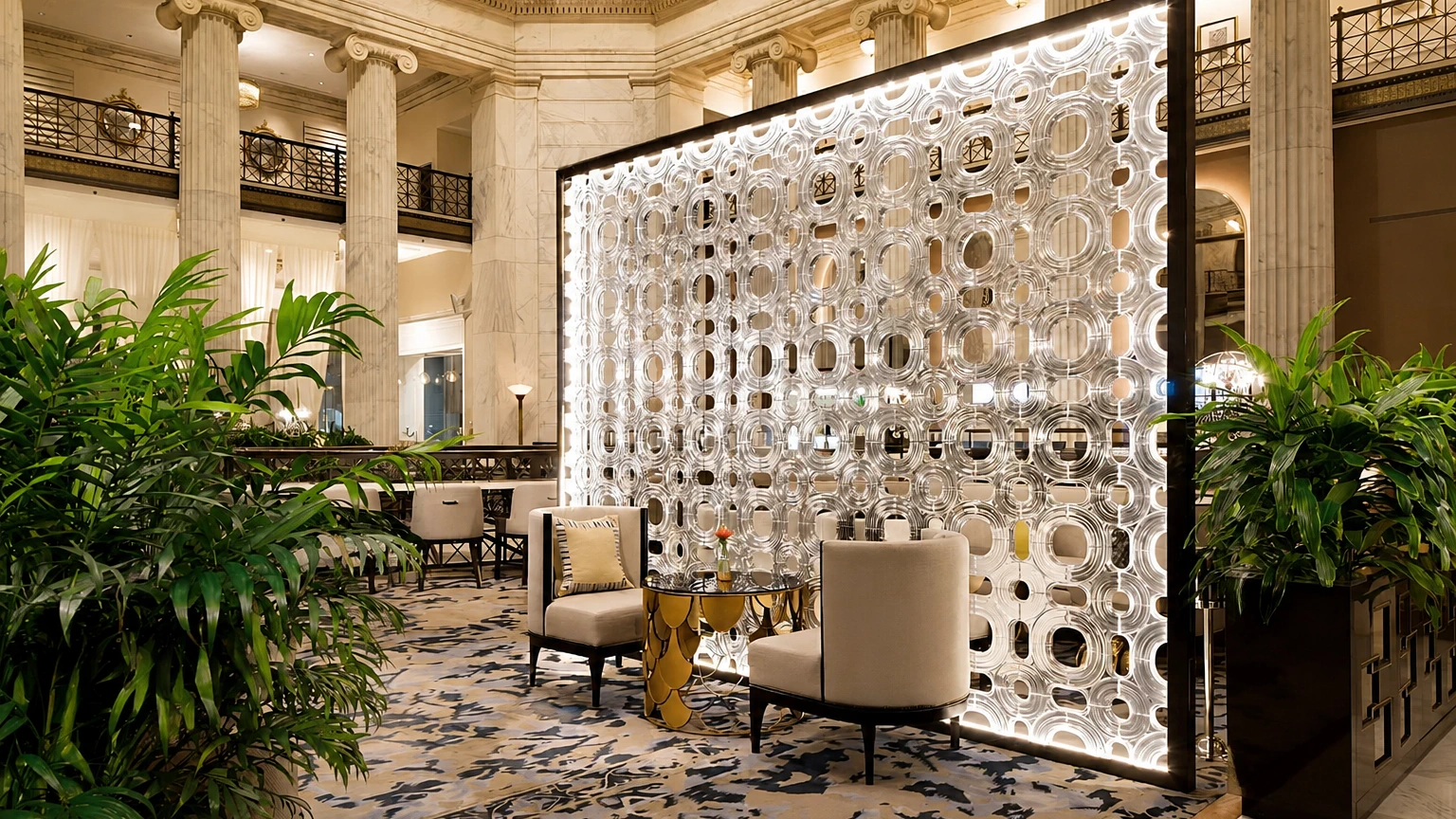 Shaped Crystal Modules used in a custom interior crystal screen application