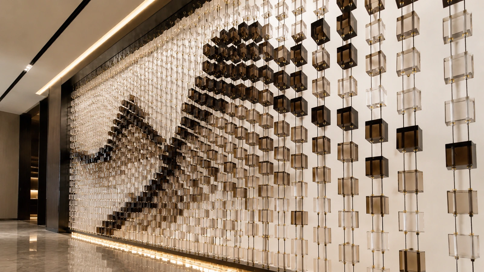 Shaped Crystal Modules used in a custom interior crystal screen application