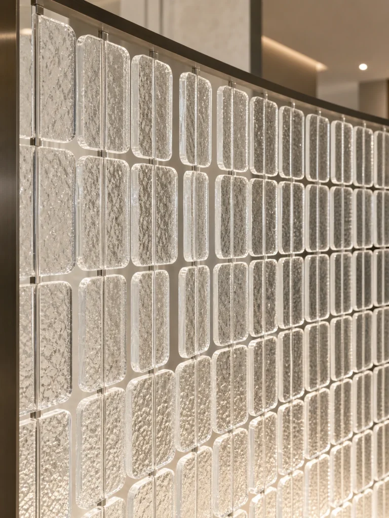 Tube-Linked Crystal Panels used in a custom interior crystal screen application