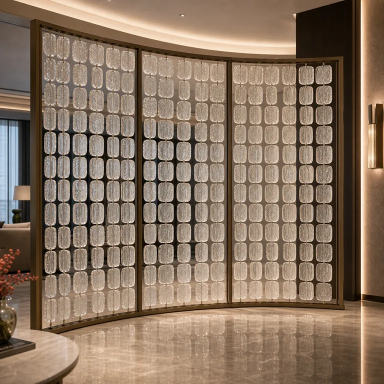 Tube-Linked Crystal Panels used in a custom interior crystal screen application