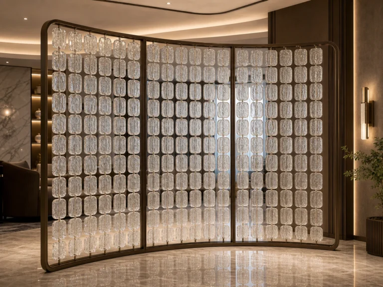Tube-Linked Crystal Panels used in a custom interior crystal screen application