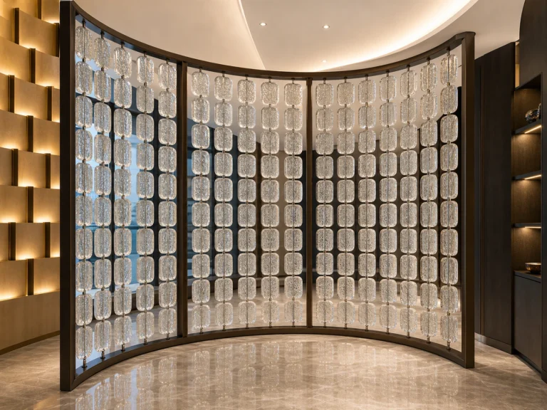 Tube-Linked Crystal Panels used in a custom interior crystal screen application